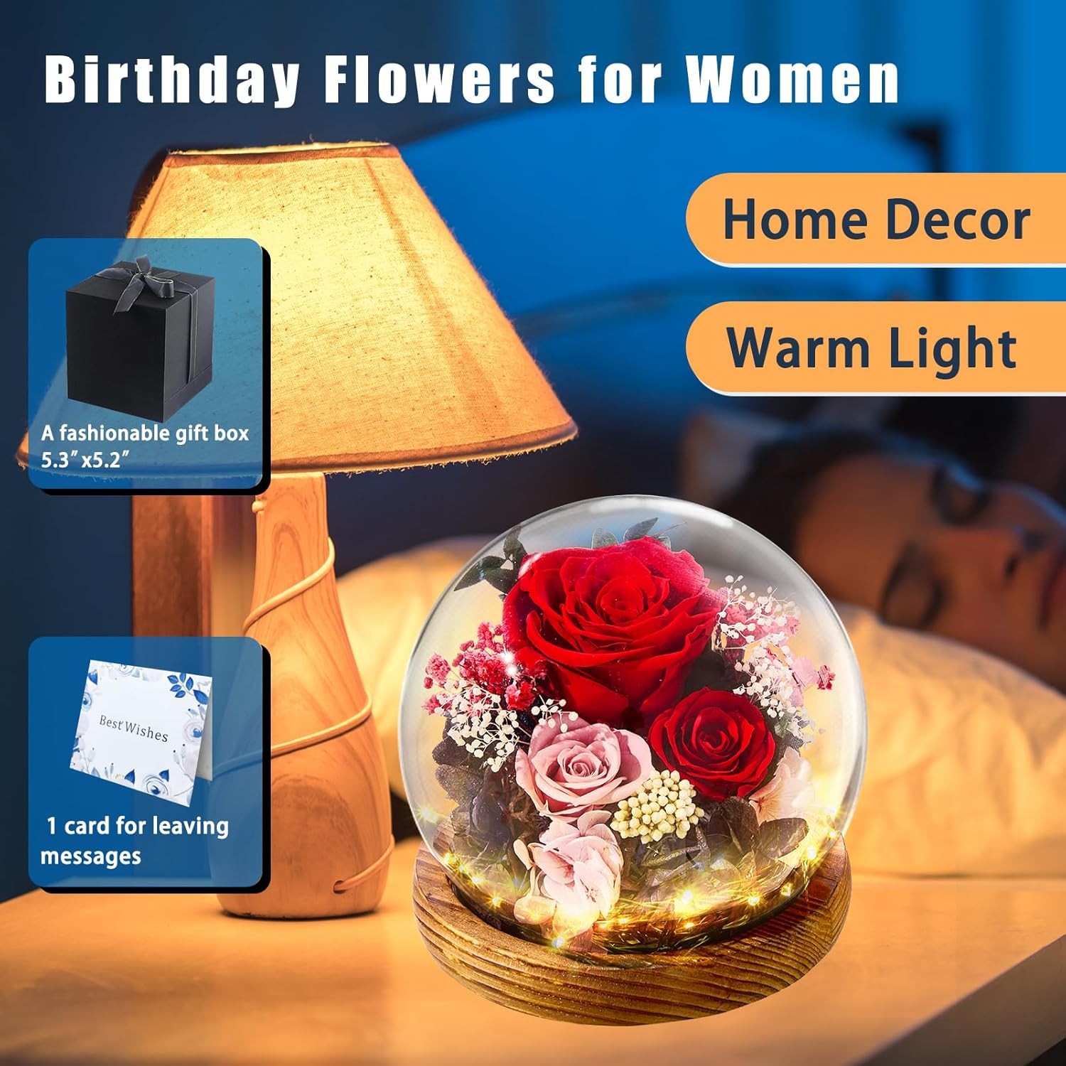 Forever Flowers Preserved Rose in Glass Dome Birthday Mothers Day Gift for Mom