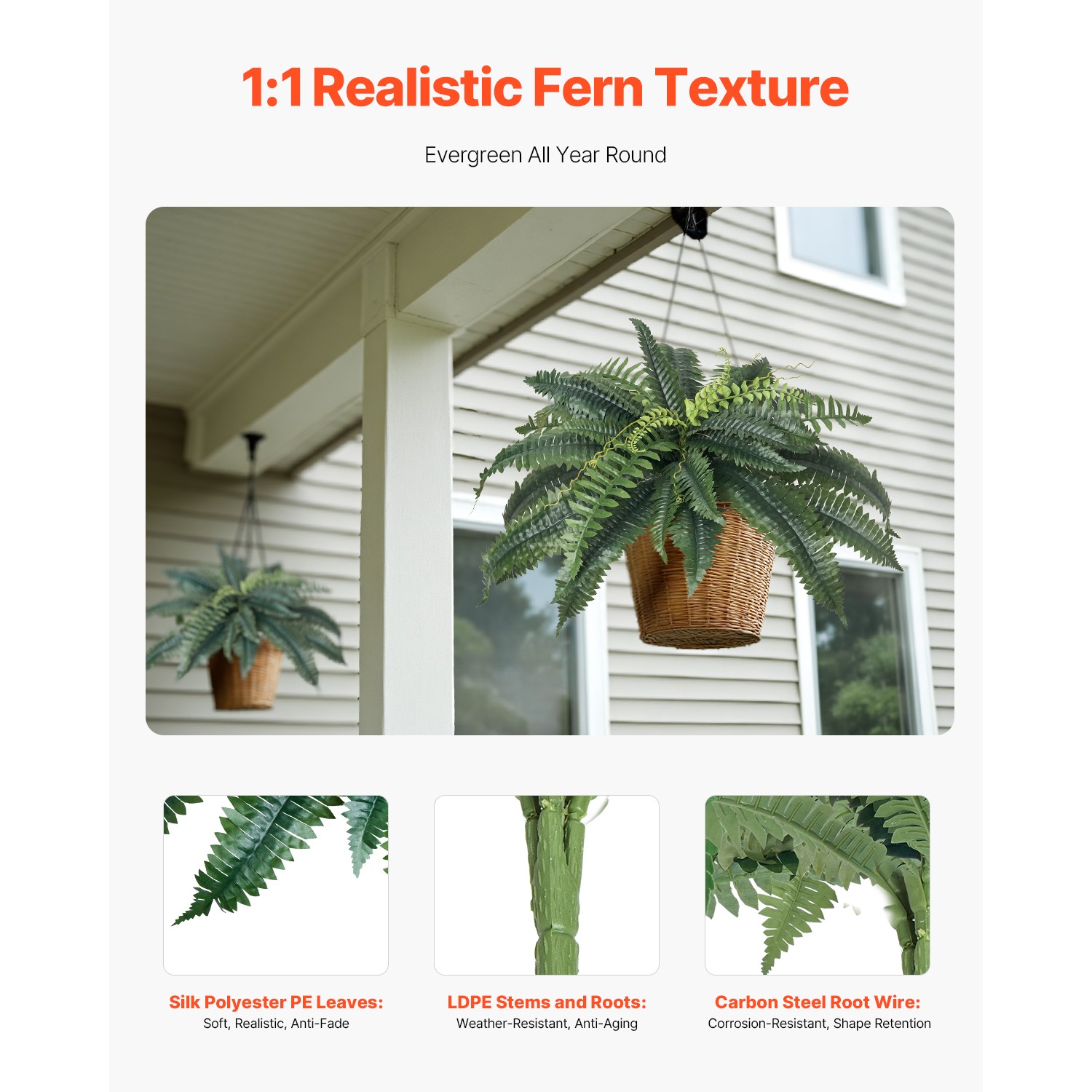 Uimoso Set of 2 Faux Boston Ferns with 30 Branches for Indoor and Outdoor Use