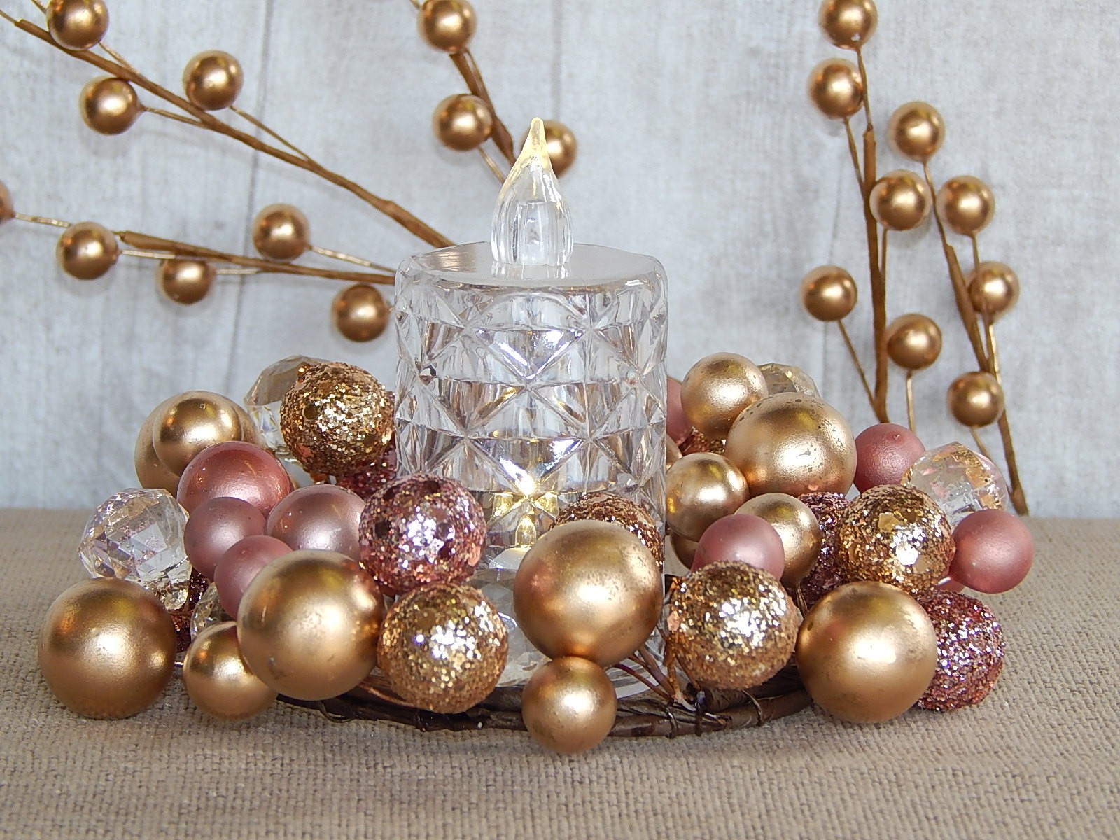 Beaded Candle Ring – Blush Mix 3″ Wedding Anniversary Holiday Mini Wreaths