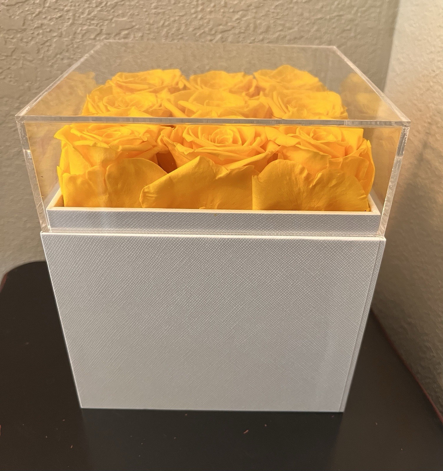 Perfectione Roses Preserved Yellow Roses in a Box With Clear Lid, Long-Lasting