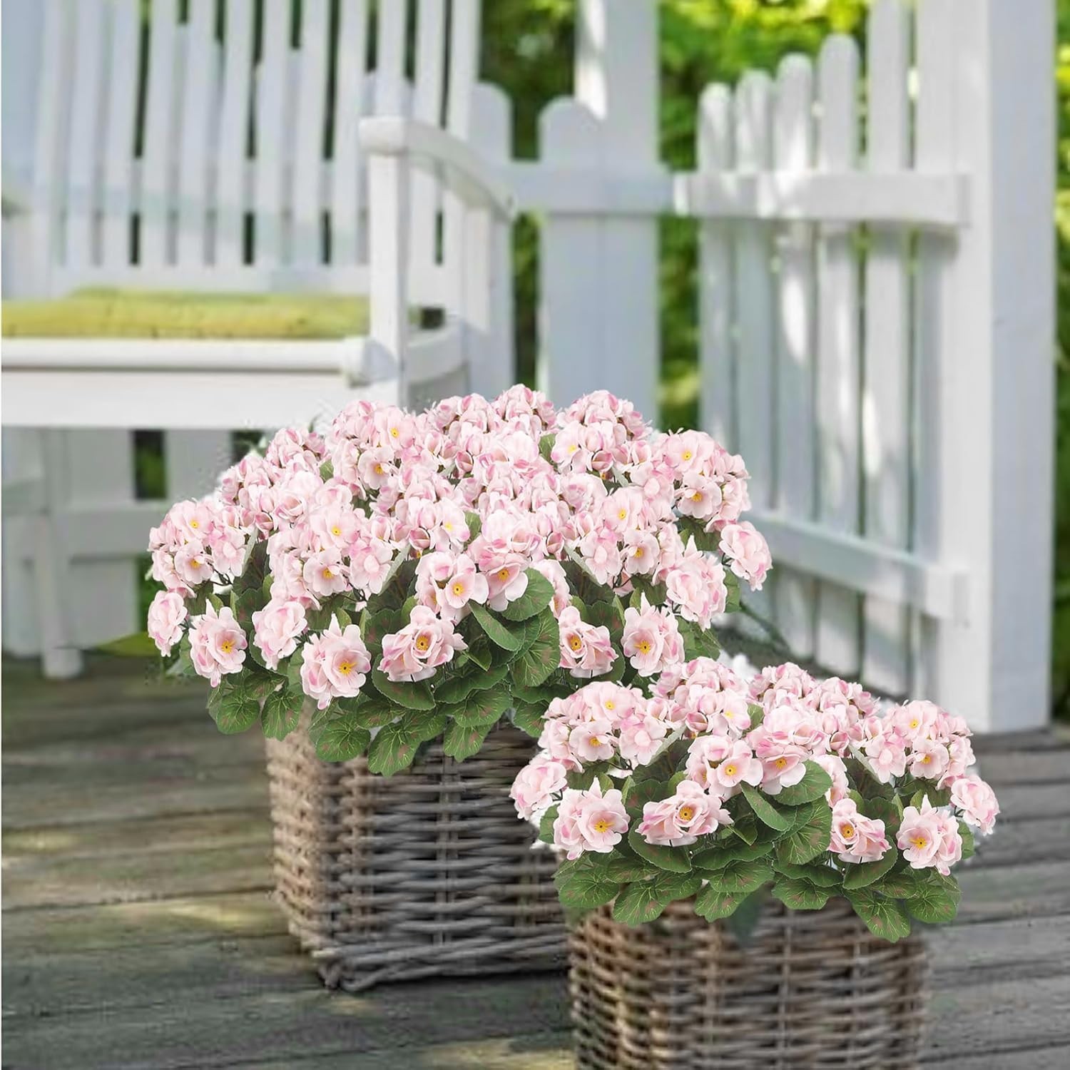 Set of 2 UV-Resistant Pink Silk Geraniums – Perfect for Indoor and Outdoor Decor
