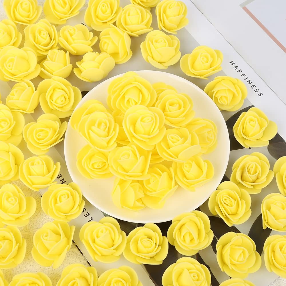 500 PCS Mini Yellow Foam Rose Heads Artificial Fake Flowers DIY Wedding Bulk