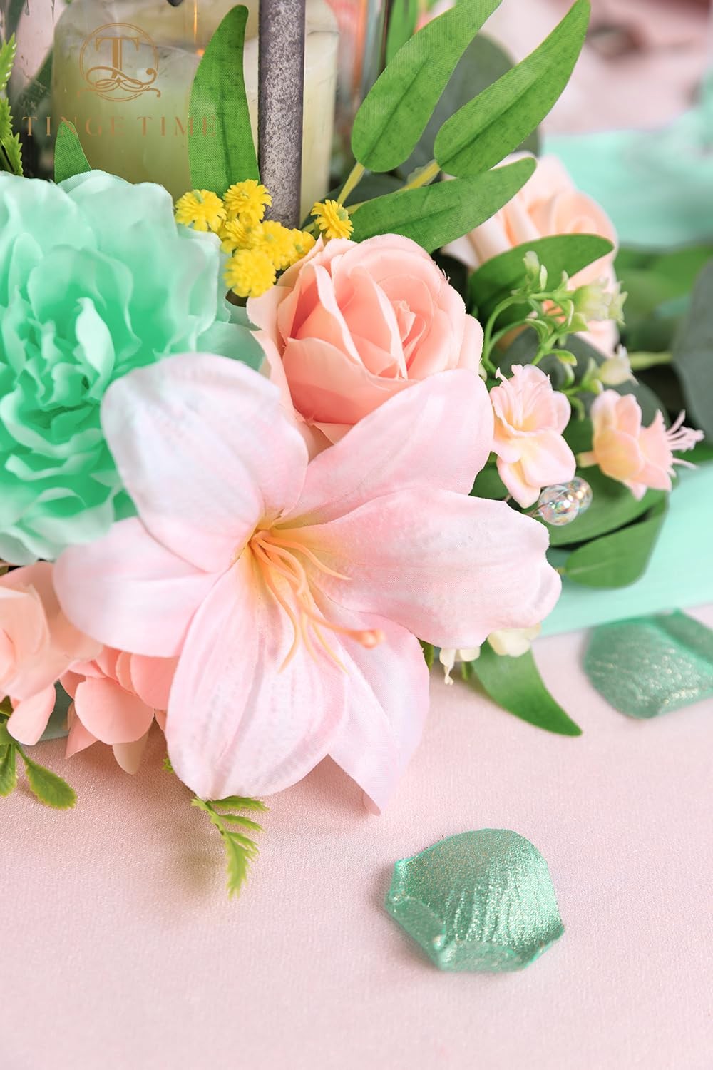 2pcs Artificial Flowers Candelabras Decoration, Mint Green & Pink Floral Swag…