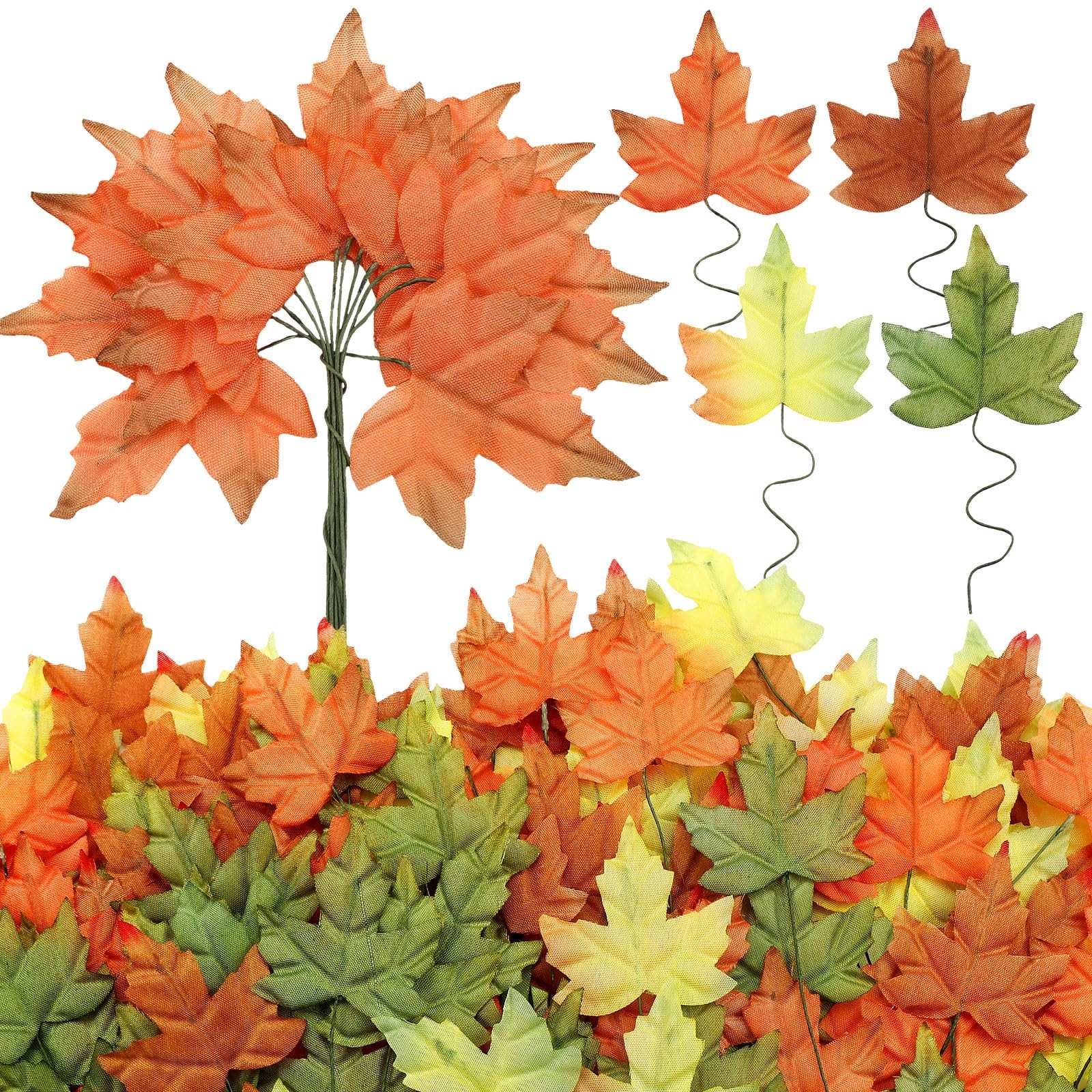 144 PCS Artificial Maple Leaves Thanksgiving Fake Mixed Fall Decoration