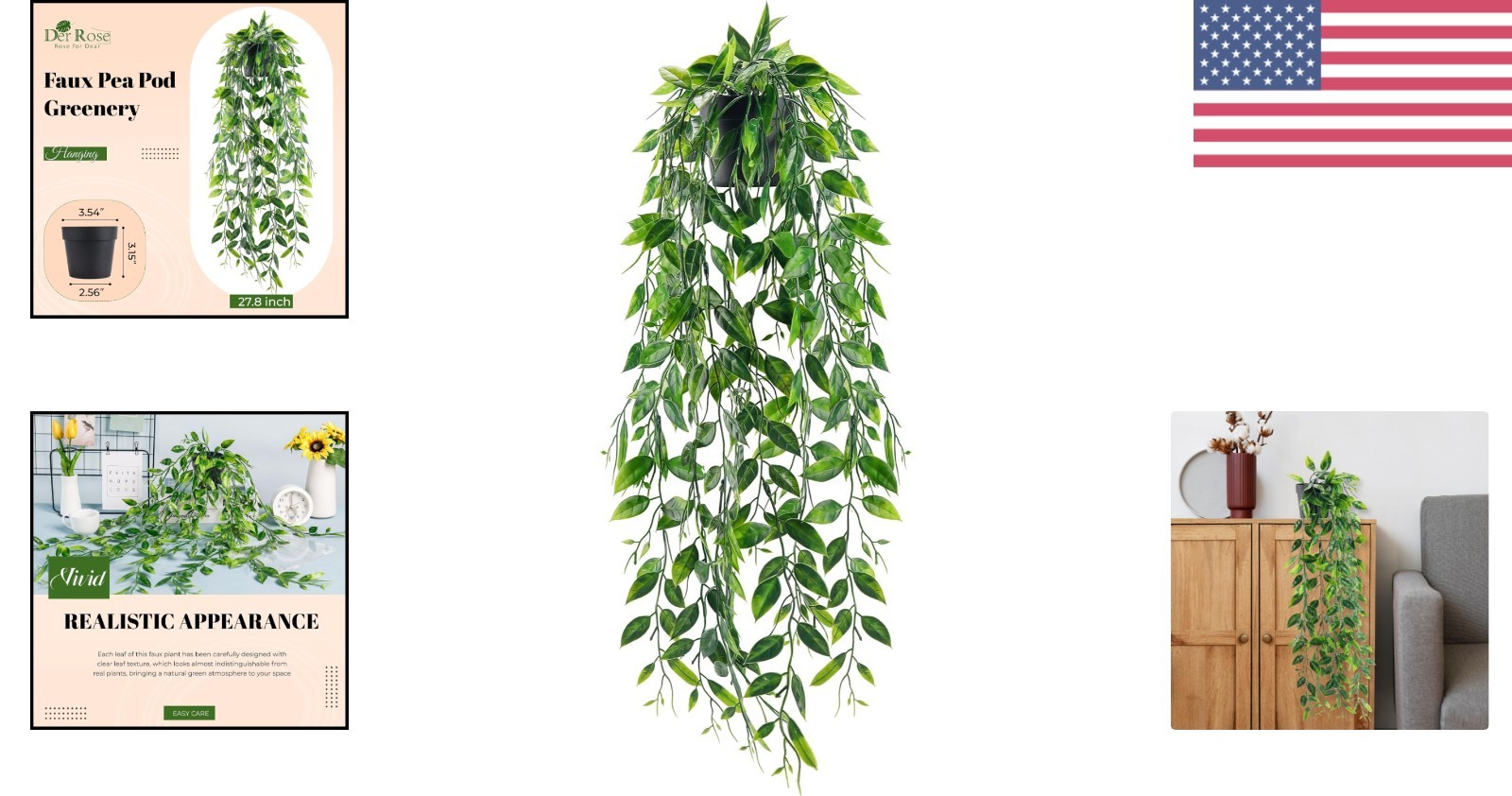 Realistic Style Fake Hanging Plants Green for Home Decor Shelf Accessories