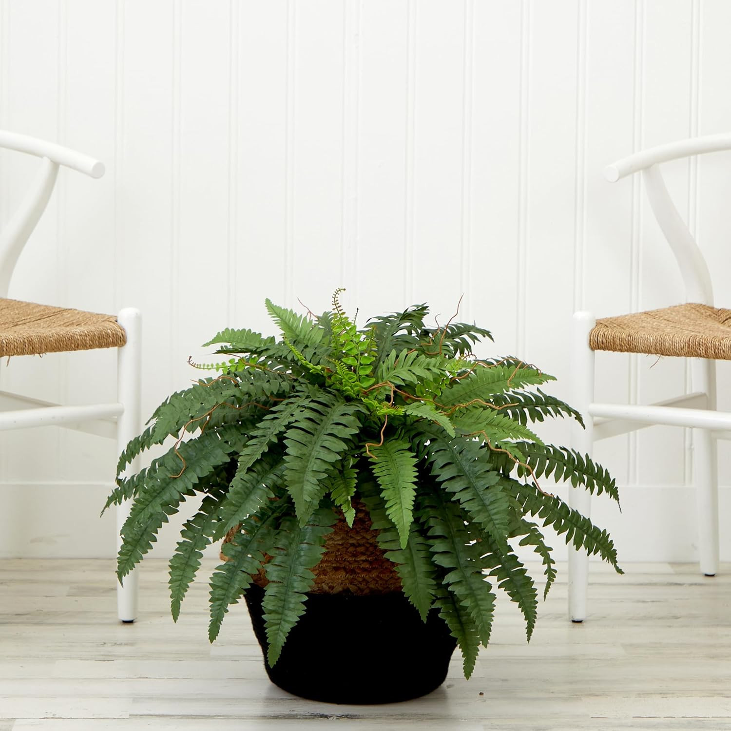 23″ Artificial Boston Fern Plant DIY Kit with Jute & Cotton Basket