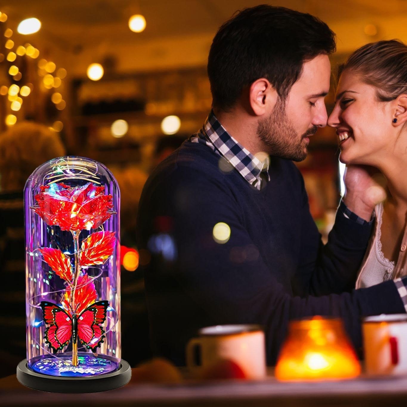 Mothers Day Gift For Her Forever Rose Flower Dome Glass LED Night Light
