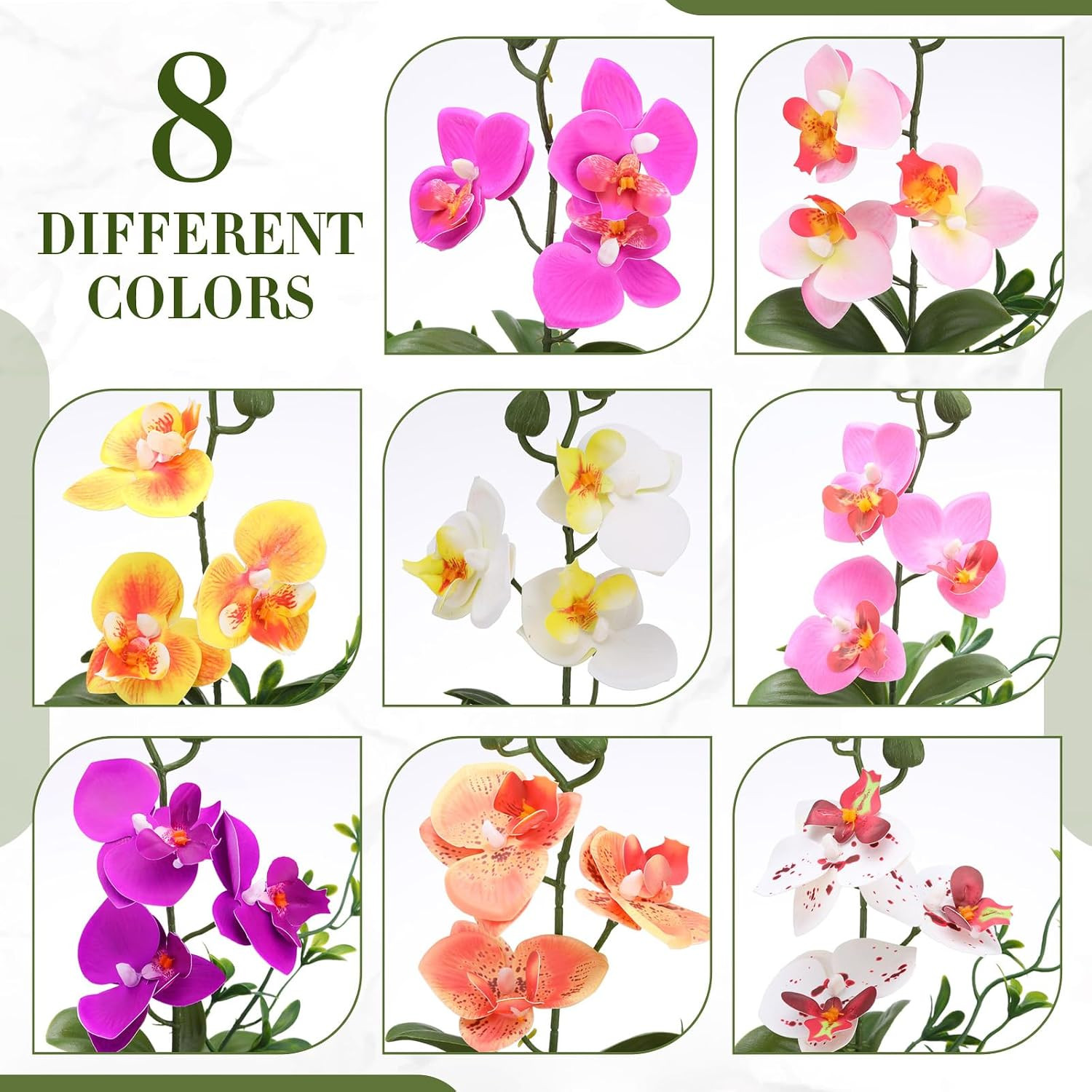 8 Pack Mini Potted Artificial Orchids for Home, Office & Wedding Decor