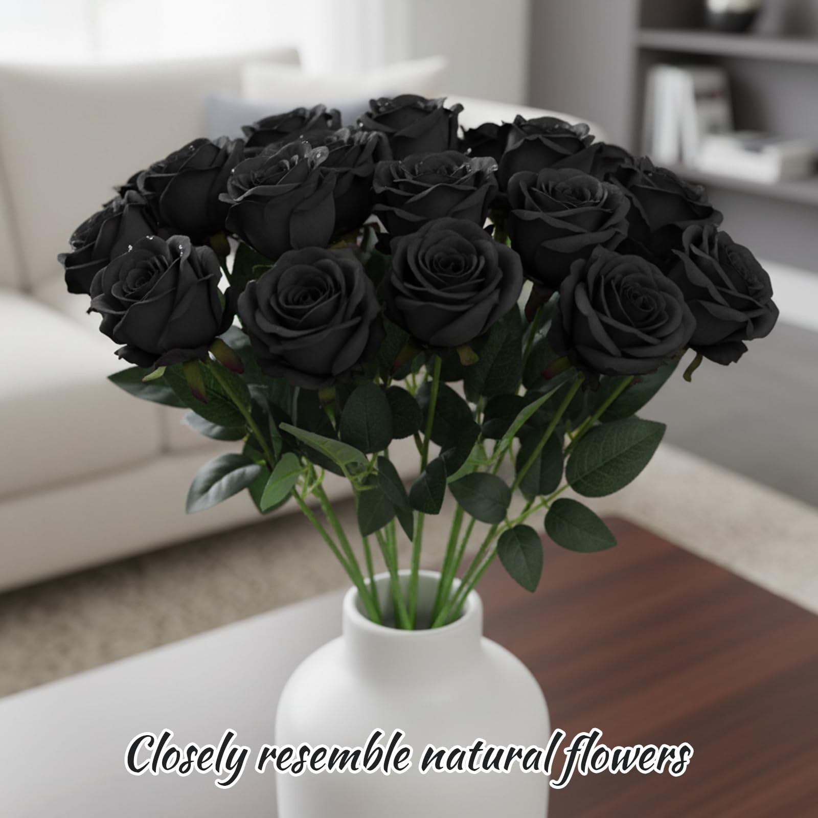 12 Count Black Roses Artificial Flowers, Black Roses Bouquet, Silk Fabric Ros…