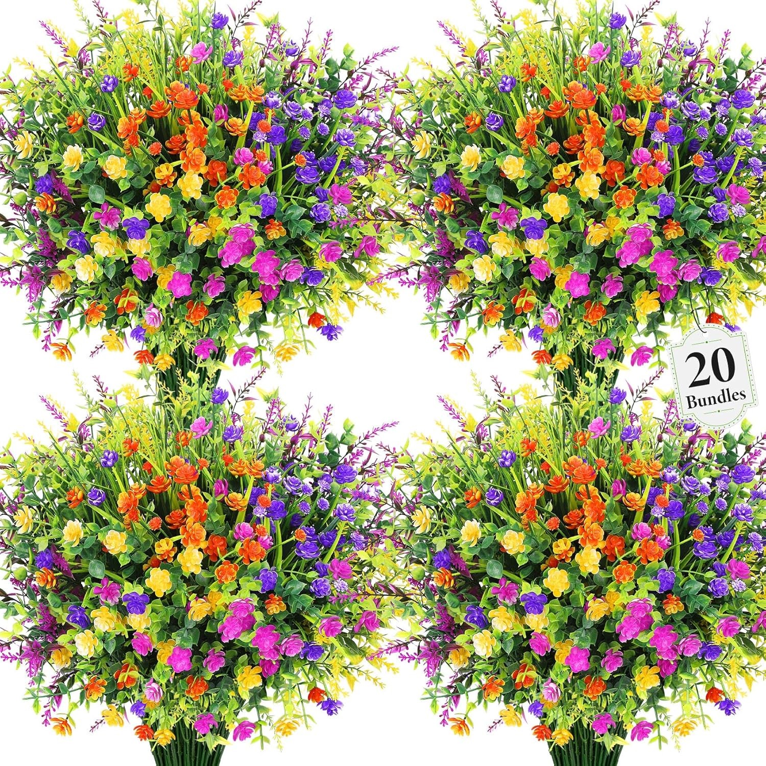 20 Bundles Artificial Flowers for Outdoors Fake Plastic Flowers UV Resistant