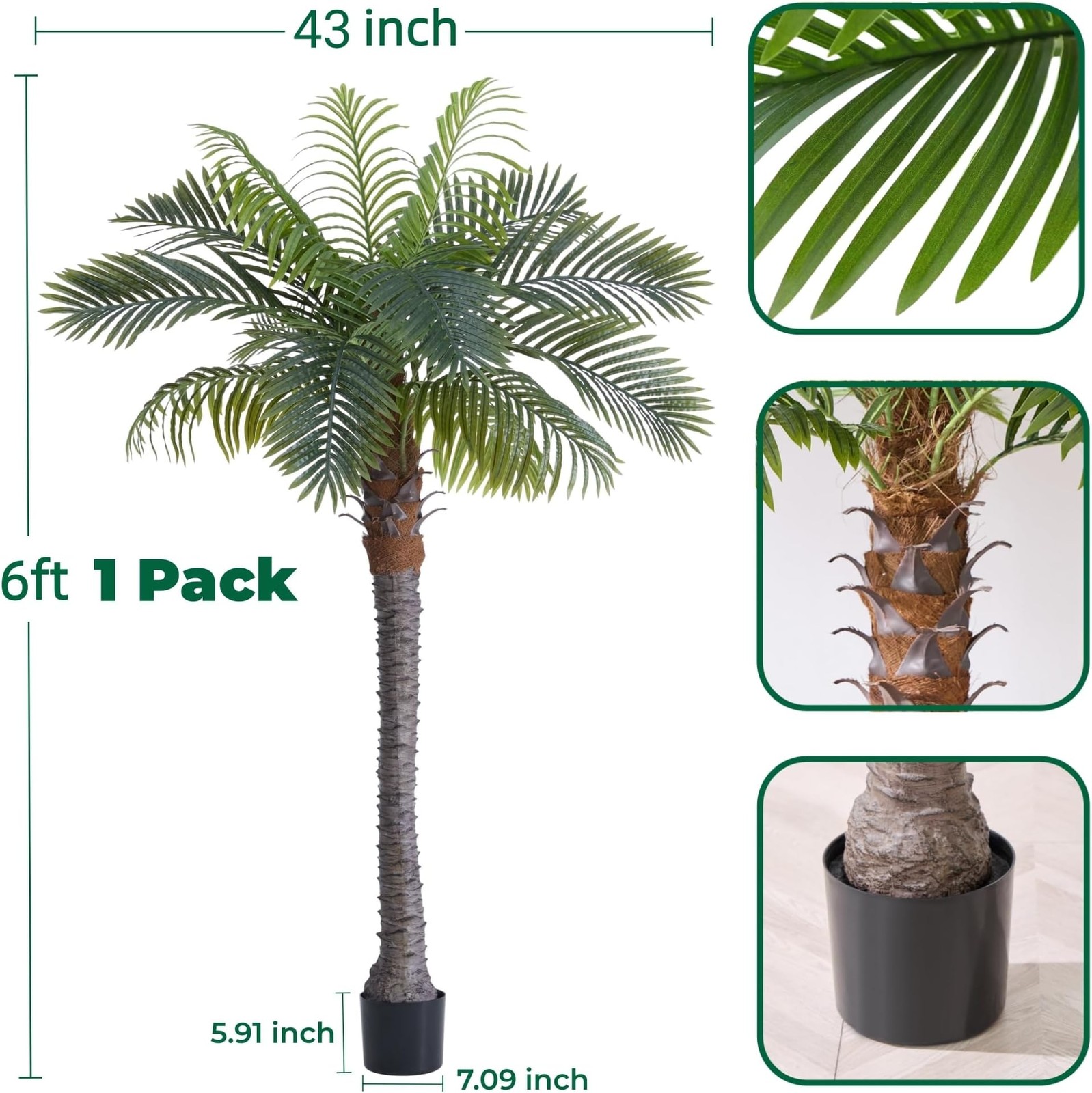 6FT Artificial Coconut Palm Tree, 1 Pack, UV Resistant Faux Sago Palm Plant f…