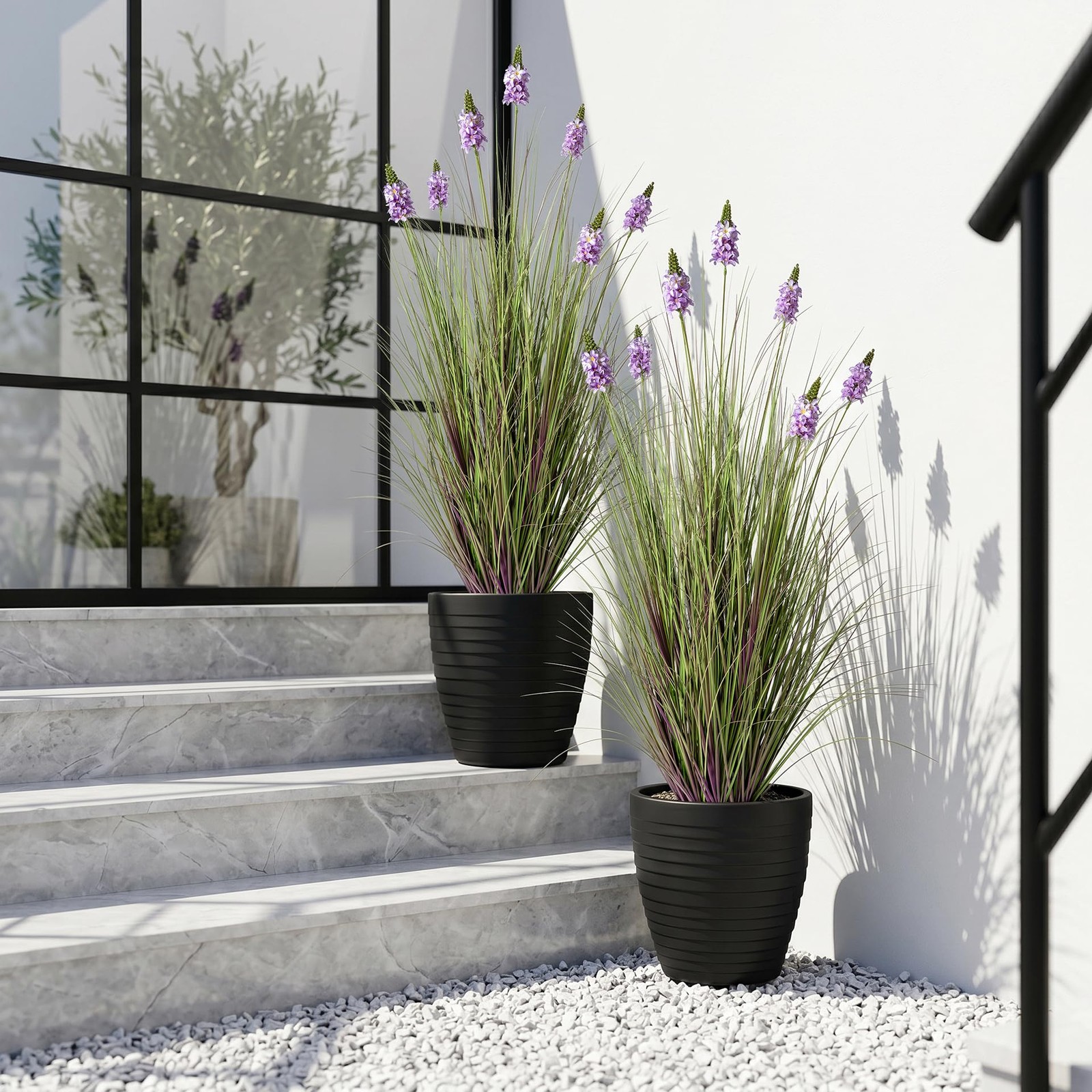 Fake Plants 47in – Artificial Grass with Hyacinth Flowers, 2PC Faux Plants wi…