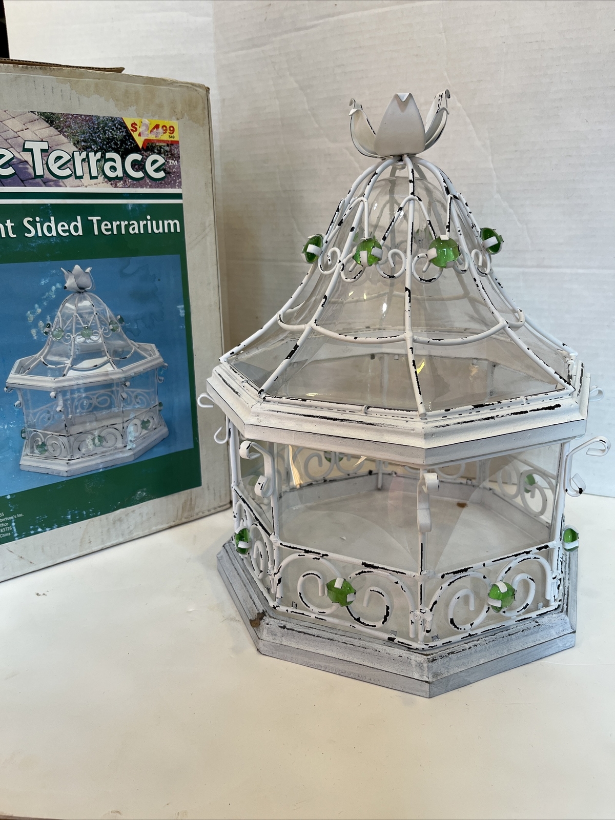 Leisure Terrace 12” Octagonal 8 Sided Wood Metal Plastic Terrarium