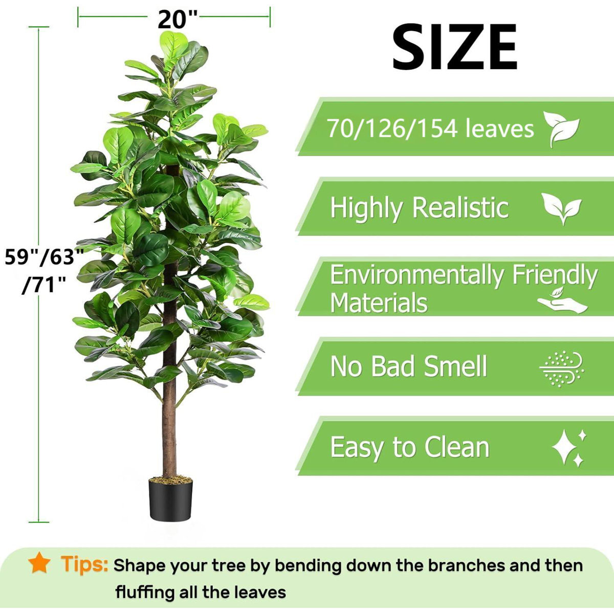 Fiddle Leaf Fig Tree Artificial Tall Faux Fiddle Leaf Fig Tree with Plant Pot
