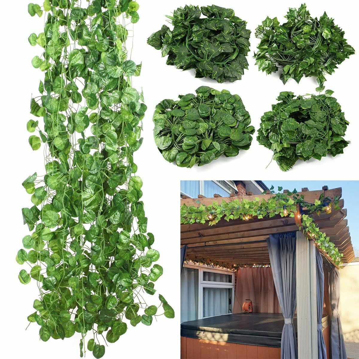 12/24 Pcs Artificial Hanging Plant Fake Flower Leaves Long Silk Ivy Vine Garland