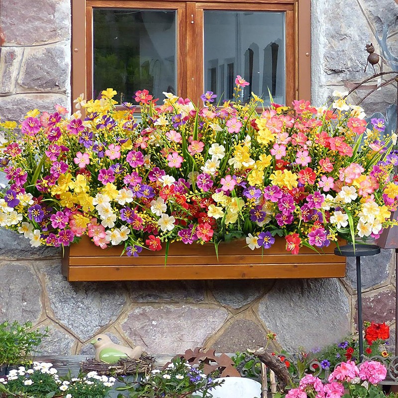 12 Bundles Artificial Fake Flowers for Outdoor Spring Summer Decoration, Faux