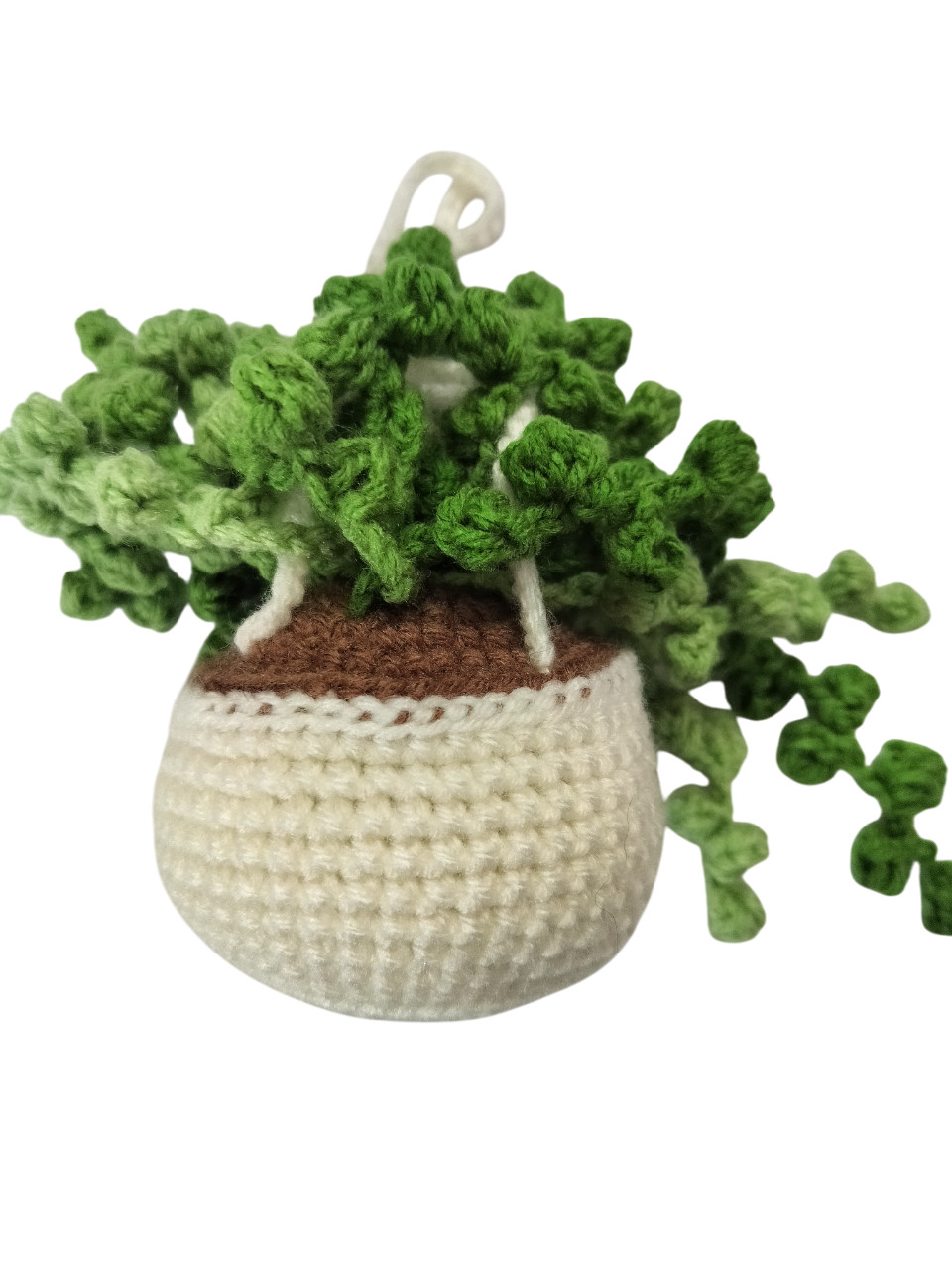 CROCHET HANGING PLANT Small White Pot Handmade New