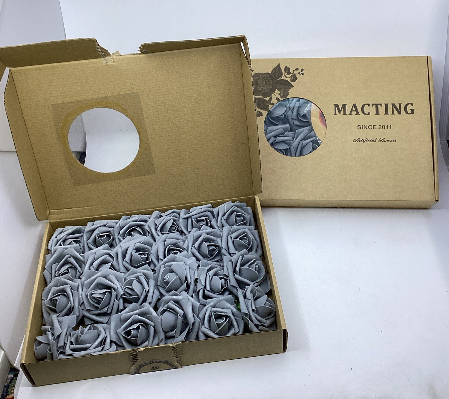 Lot Of 48pcs Macting Gray Artificial Roses Real Touch Fake Flower Wedding