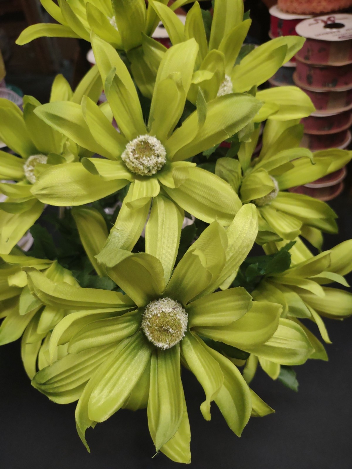 18″ Spider Dahlia, Silk Bush “Grand Teton” w 9 Stems, Spring Green, 5″ Blooms