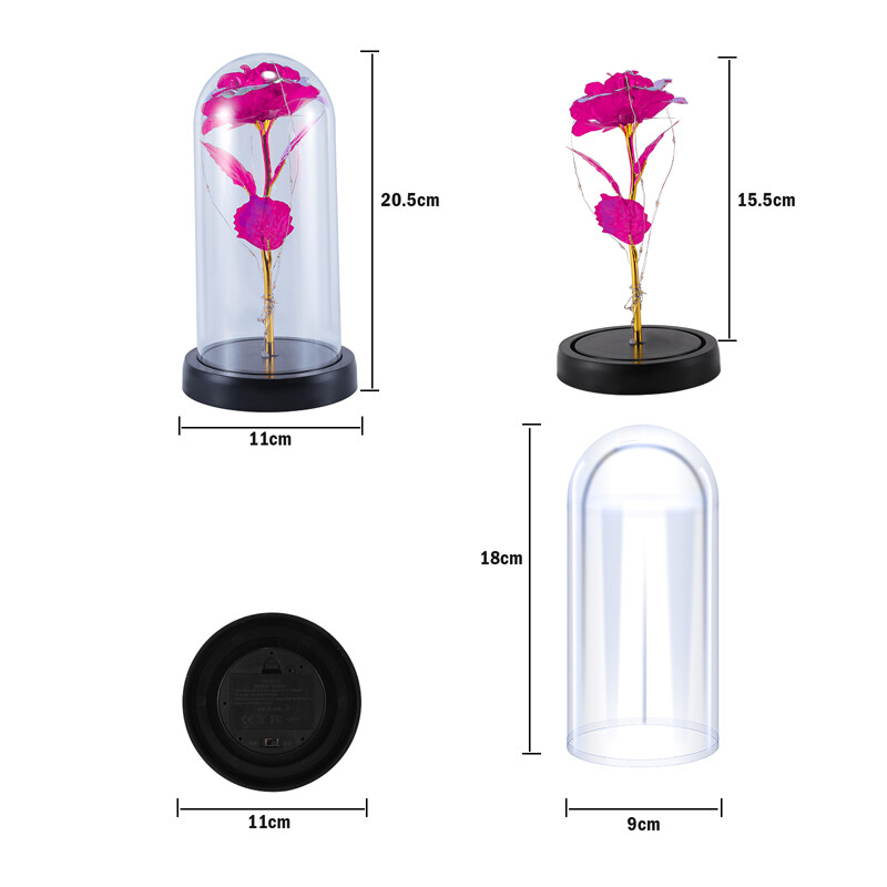 Crystal Galaxy Rose Flower Glass Dome 20 LED Lights Gift for Girlfriend Mom Wife