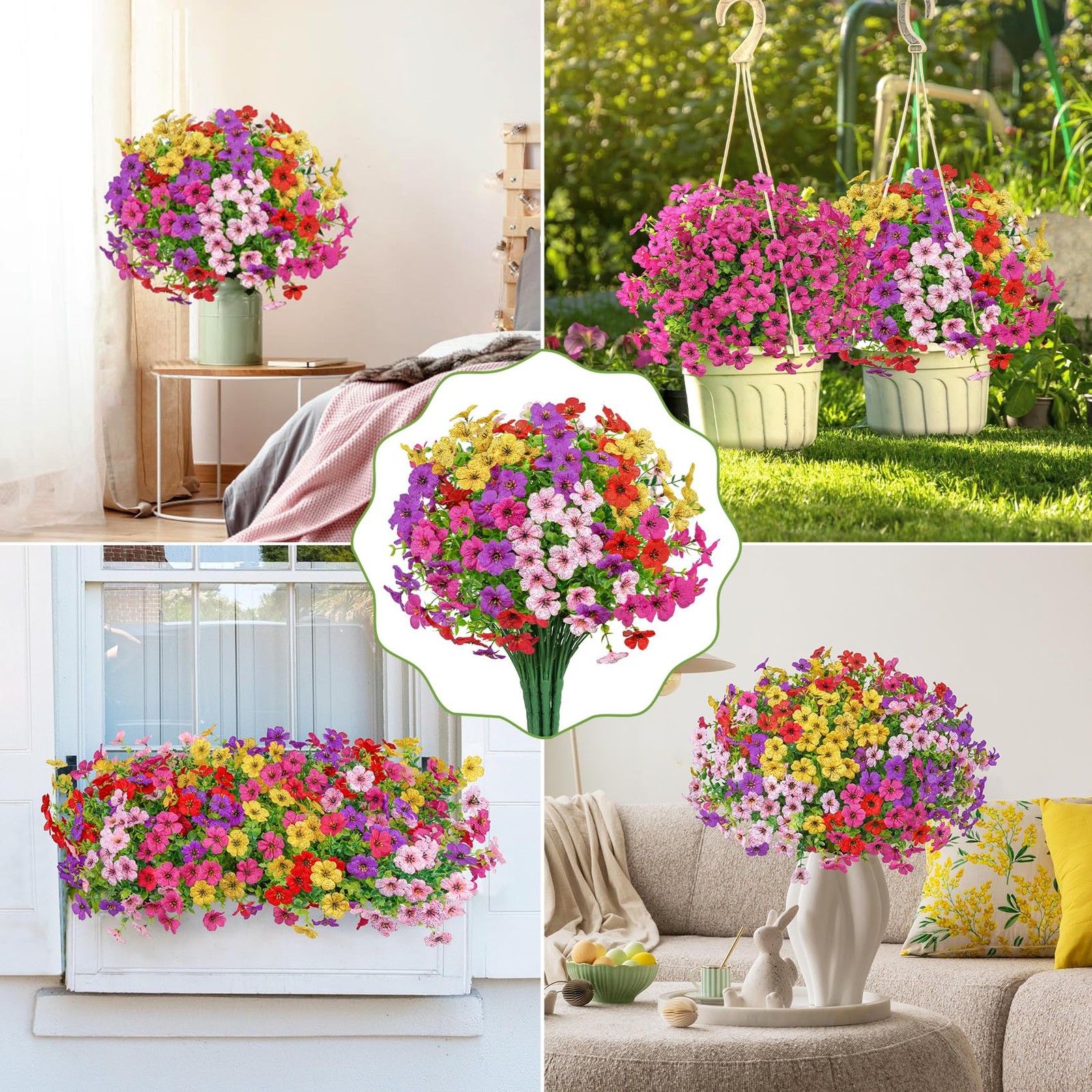 20 Bundles Artificial Flowers for Outdoors Decoration Fake Silk Flowers UV Re…