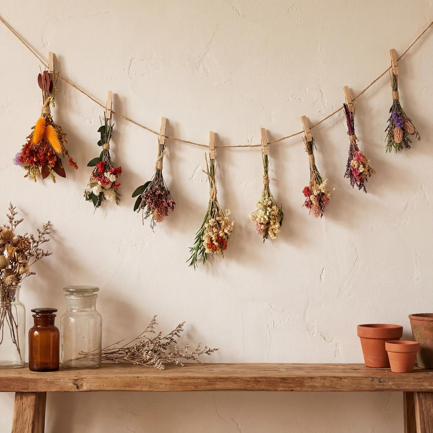 Mini Dried Flower Bouquet Set – Boho Wall Decor for Home and Table