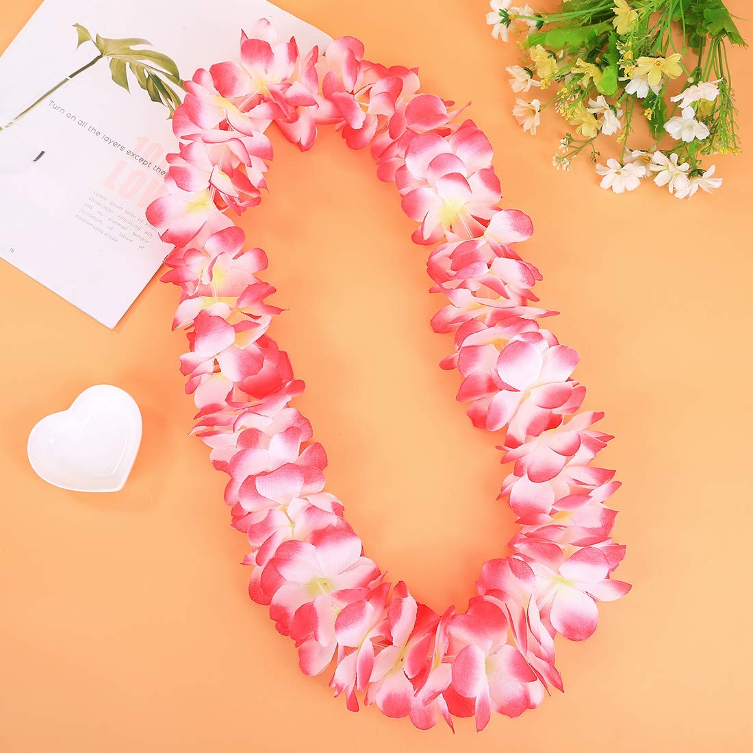 Pack of 5 Ruffled Hawaiian Simulated Silk Flower Hula Luau Party Leis Necklac…