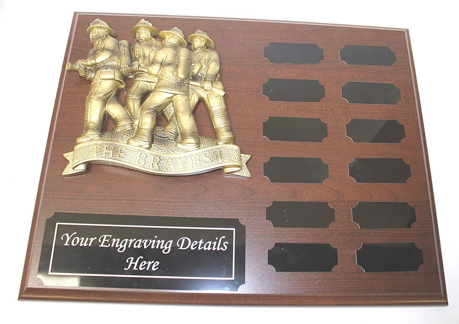Firefighters Perpetual Plaque, 12 Year Firemen Award, Plaque with free Engraving