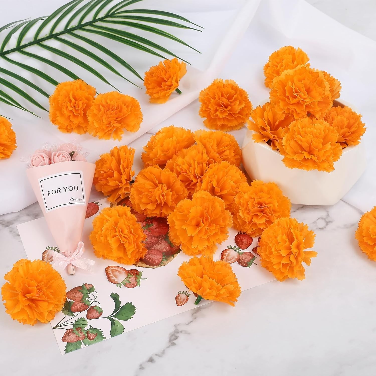 Elegant 50 Pcs Artificial Orange Marigold Heads for All Occasions – 2 Inch