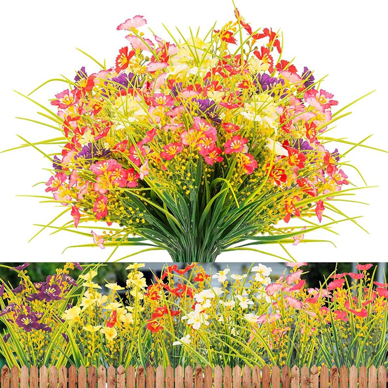 12 Bundles Artificial Fake Flowers for Outdoor Spring Summer Decoration, Faux