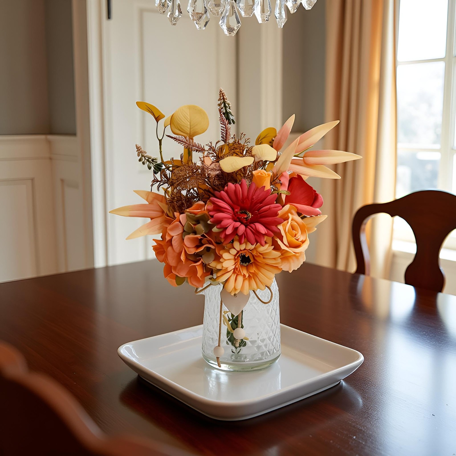 Autumn Artificial Flower Bouquet Vase Fall Silk Arrangement Faux Centerpiece