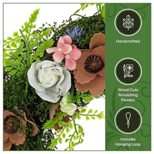 National Tree Company 18 inch Artificial Spring Wood Curl Wreath, Realistic