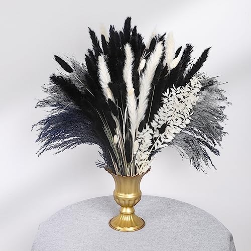 102PCS Black Pampas Grass Decor, Grey White Natural Dried Pampas D-Black 102Pcs