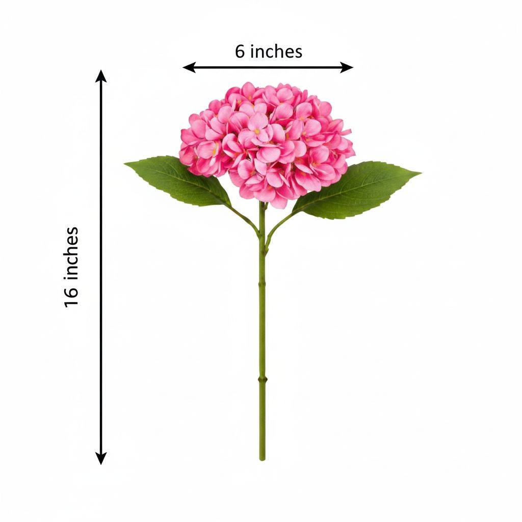 Pink Hydrangea Stem Faux Flower 16 Inch Artificial Hydrangea Bloom 6 Inch Floral