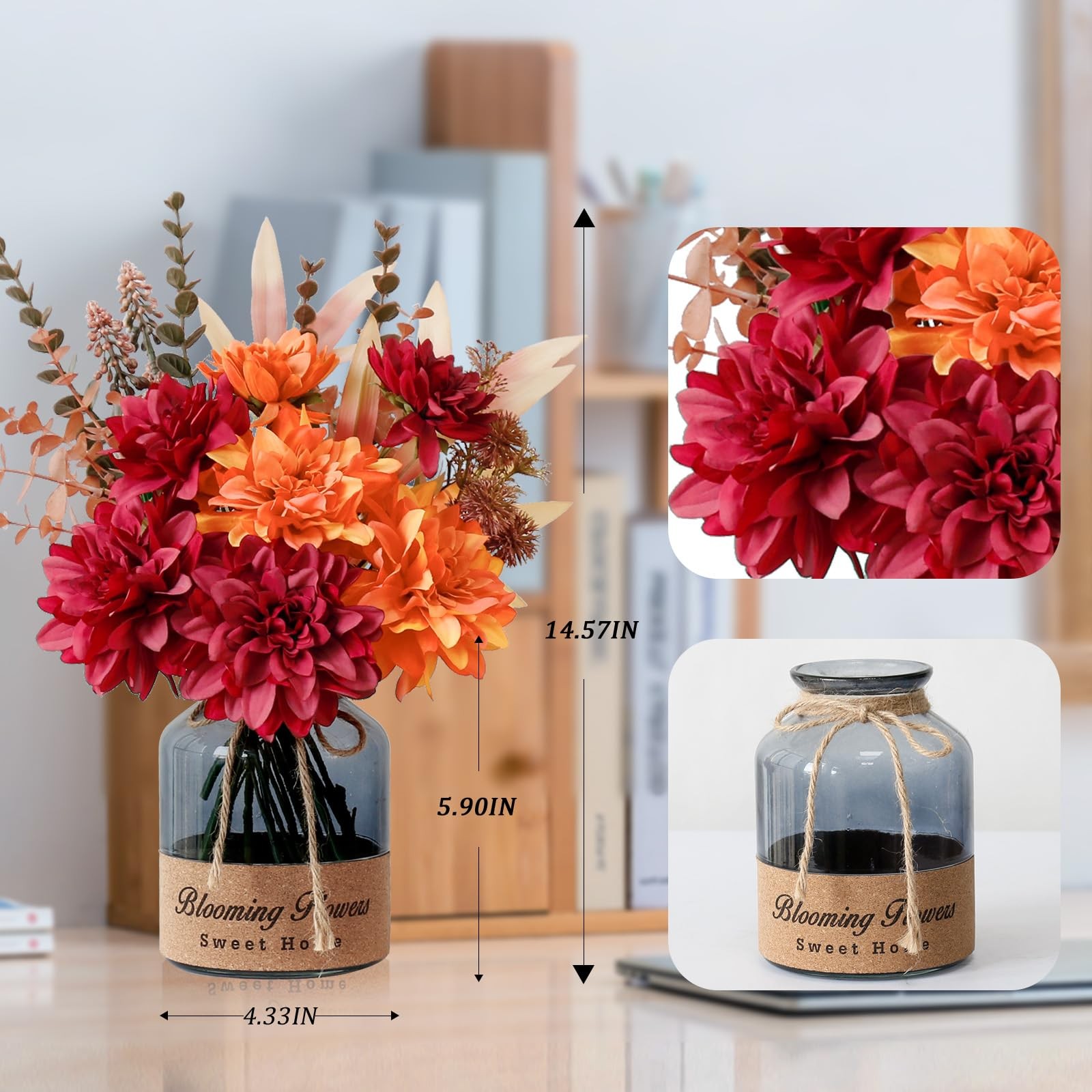 Fake Fall Flowers In Vase Faux Floral Arrangement Table Centerpieces Artificial
