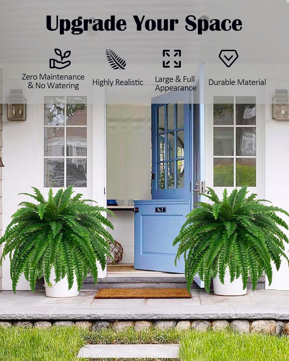 GYERB 48″ Large Artificial Boston Fern Plants for Outdoor Indoor, Fake Ferns …