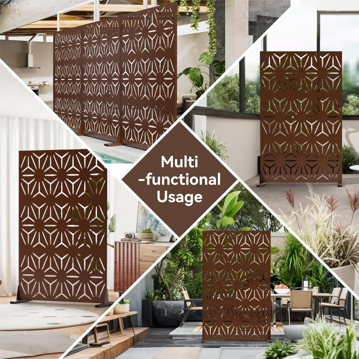 Metal Privacy Screen 72in *44in Outdoor Garden Metal Panel Decor For Courtyard