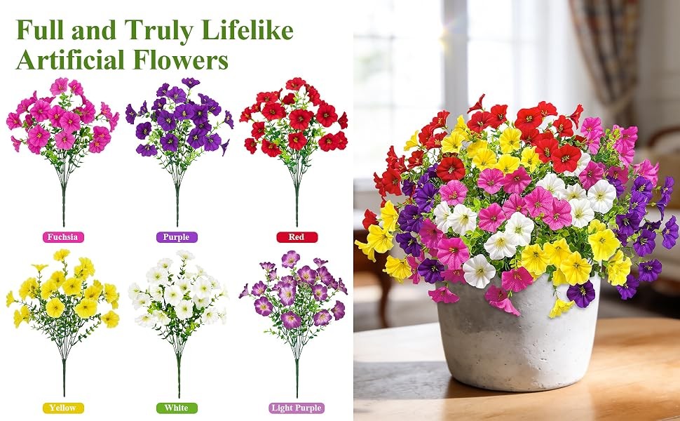 20 Pcs Artificial Morning Glory Flowers for Outdoors, Multicolor | Realistic