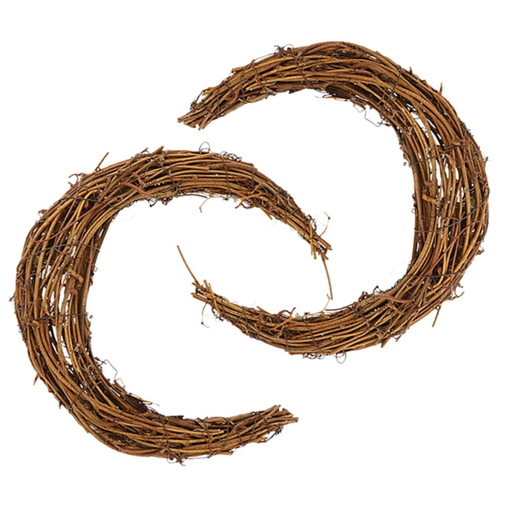 2Pcs Reusable Moon Rattan Wreath Ring DIY Decor Frame with Natural Vine