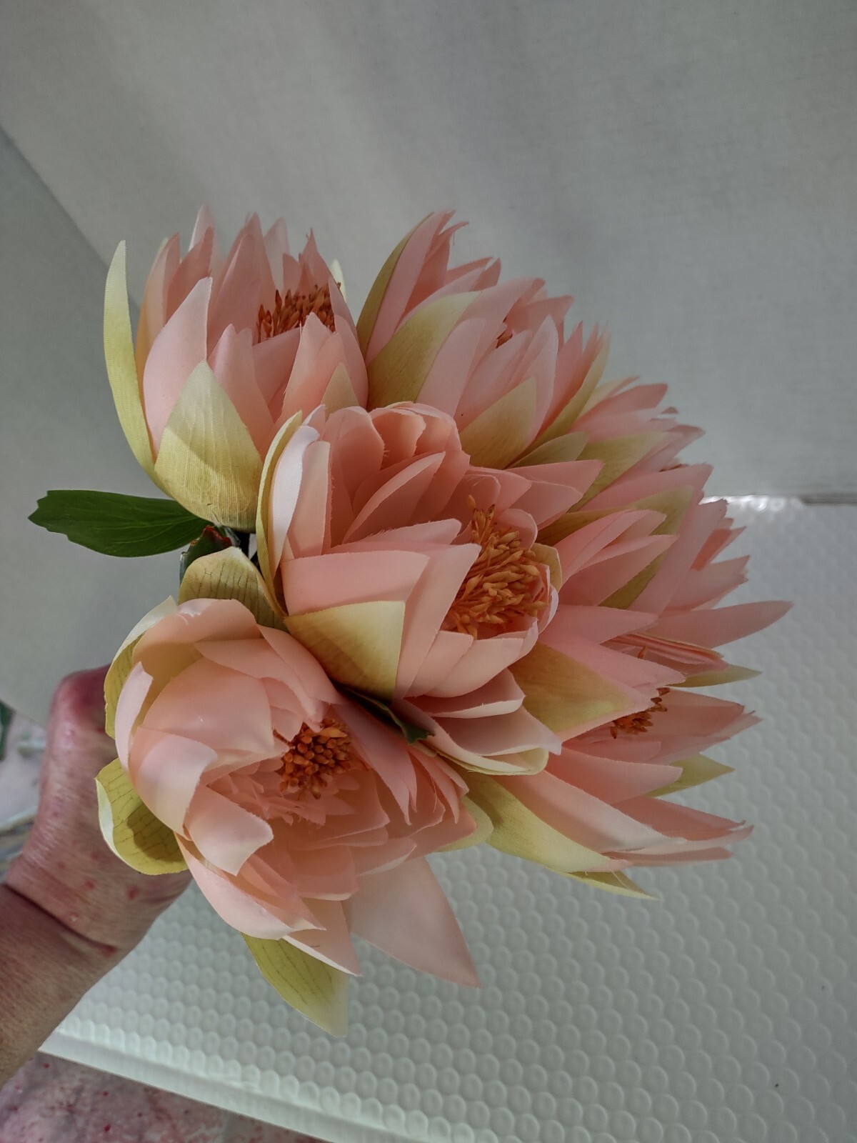 Artificial lotus blossom flower Stems (Six Stems) PEACH