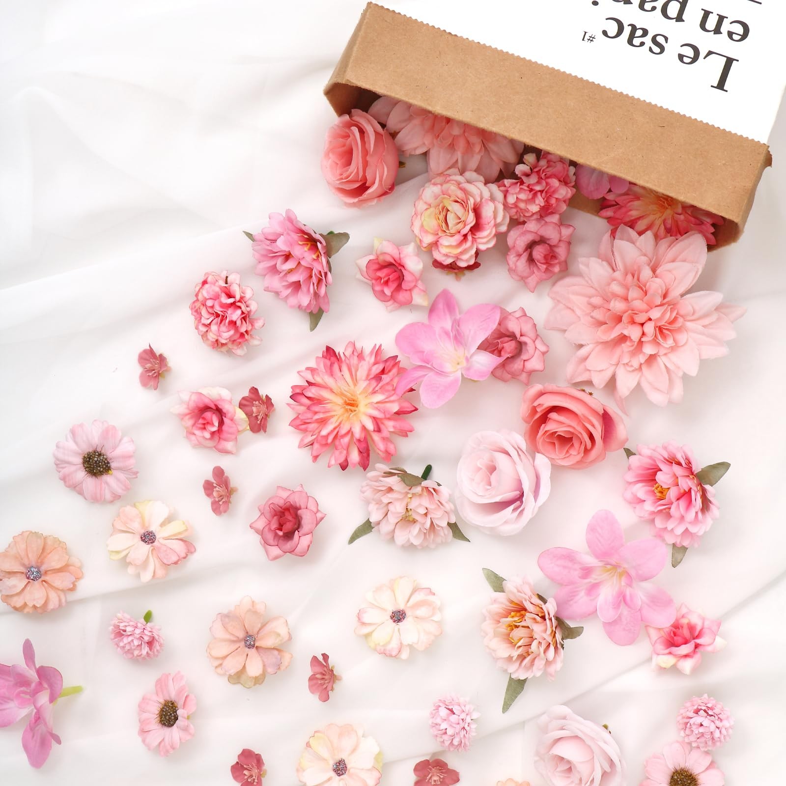 58 PCS Mini Pink Artificial Flower Heads Silk Daisy Rose DIY Craft Bulk