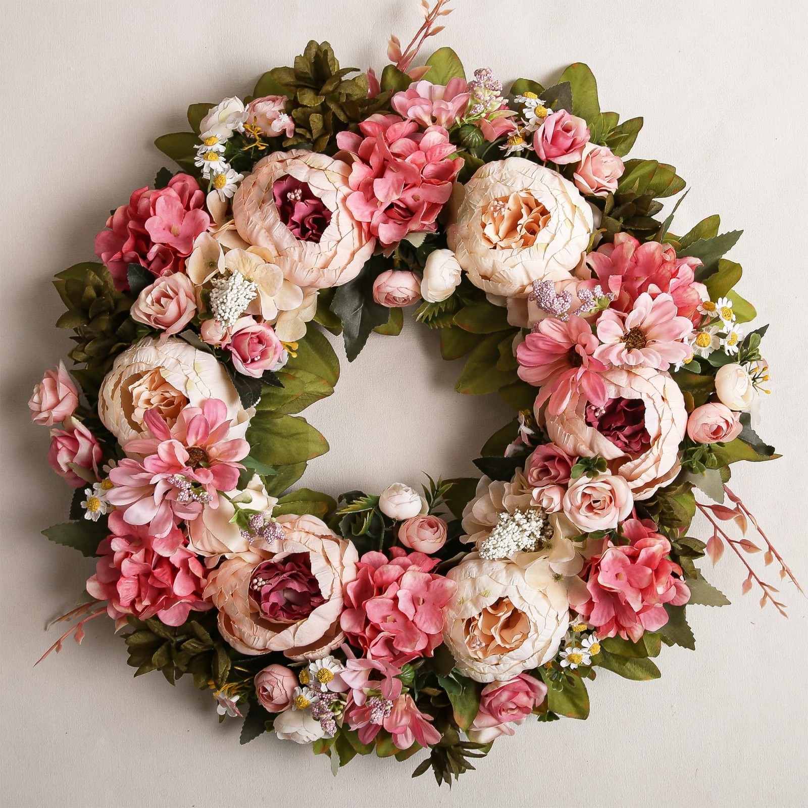 18″ Light Pink Peony Wreath – Spring Floral Door Decor, Wedding & Housewarming G