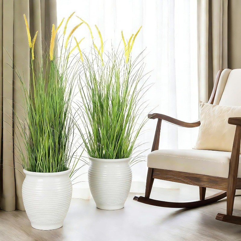 2PCS 4FT Artificial Grasses Indoor Artificial Plants in Pots for Home Decor Gift