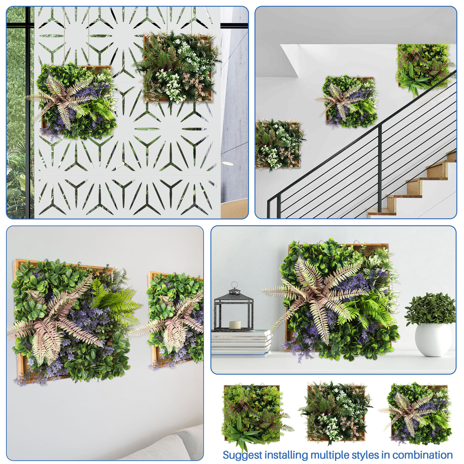 Artificial Plants Wall Hanging Greenery in 13in Wood Frame For Home Office Decor