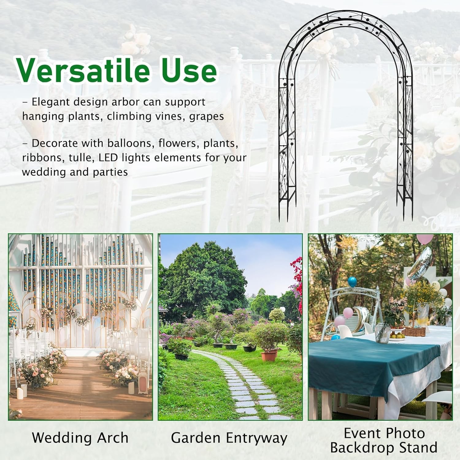 Garden Arbor, Arch for Wedding Ceremony Party, Christmas Garden Decor Steel G…