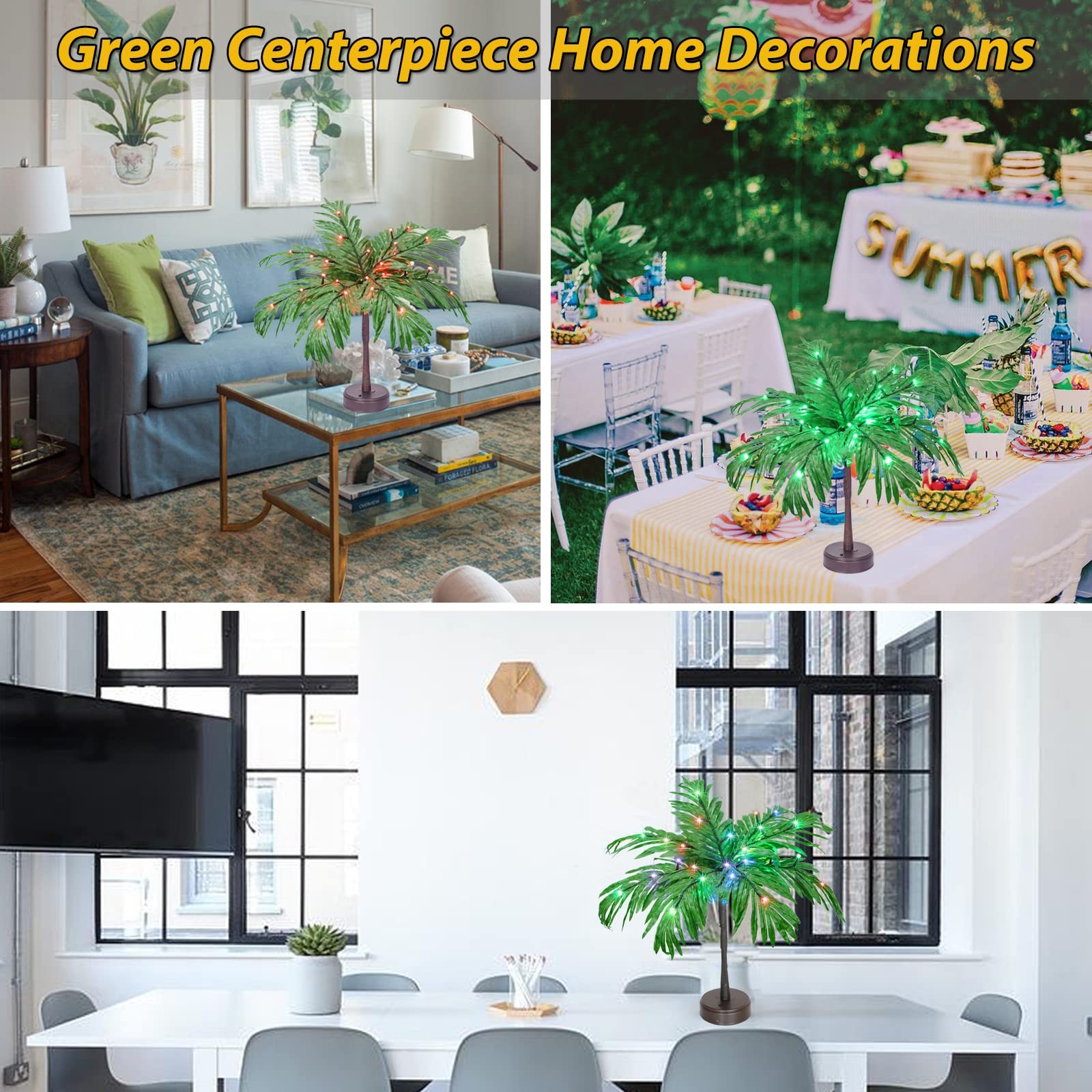 18 Color Changing Lighted Palm Tree Table Decor 23 Inch Battery USB Powered