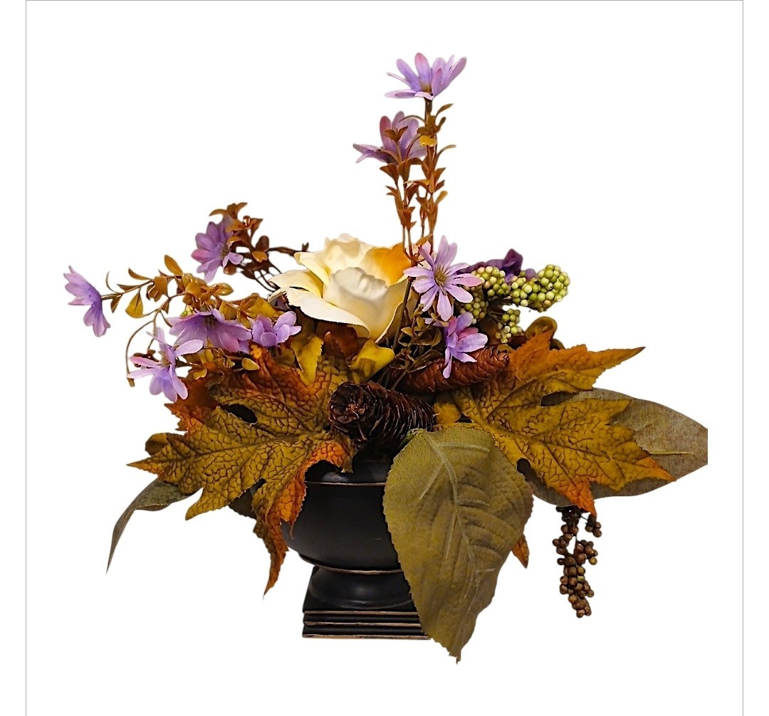 English Yellow Rose Autumn Floral Arrangement Dark Academia Bouquet Ceramic Vase