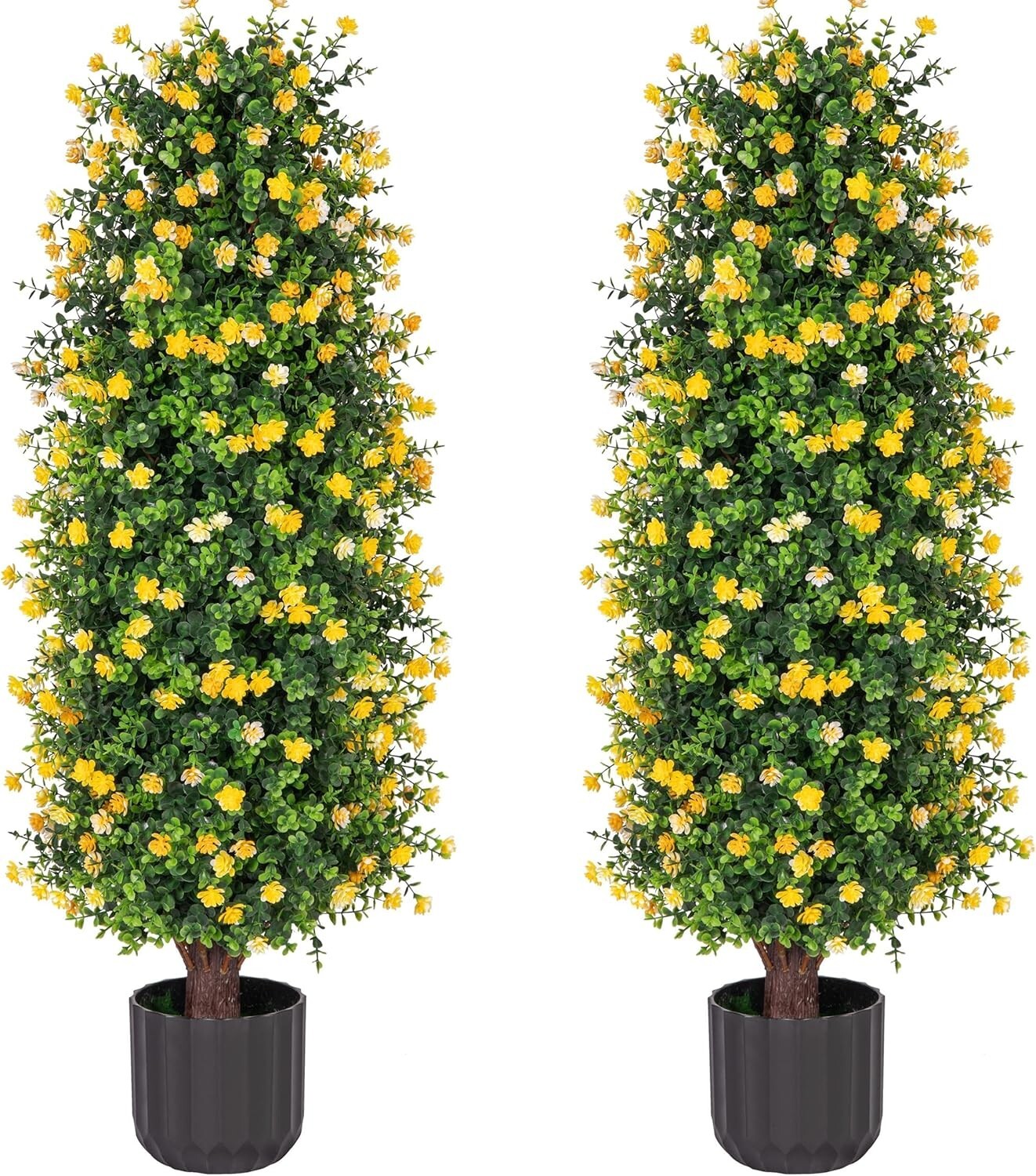 Lifelike Yellow Rose Plants – 2 Pack 3FT Topiary for Indoor and Outdoor Artistry