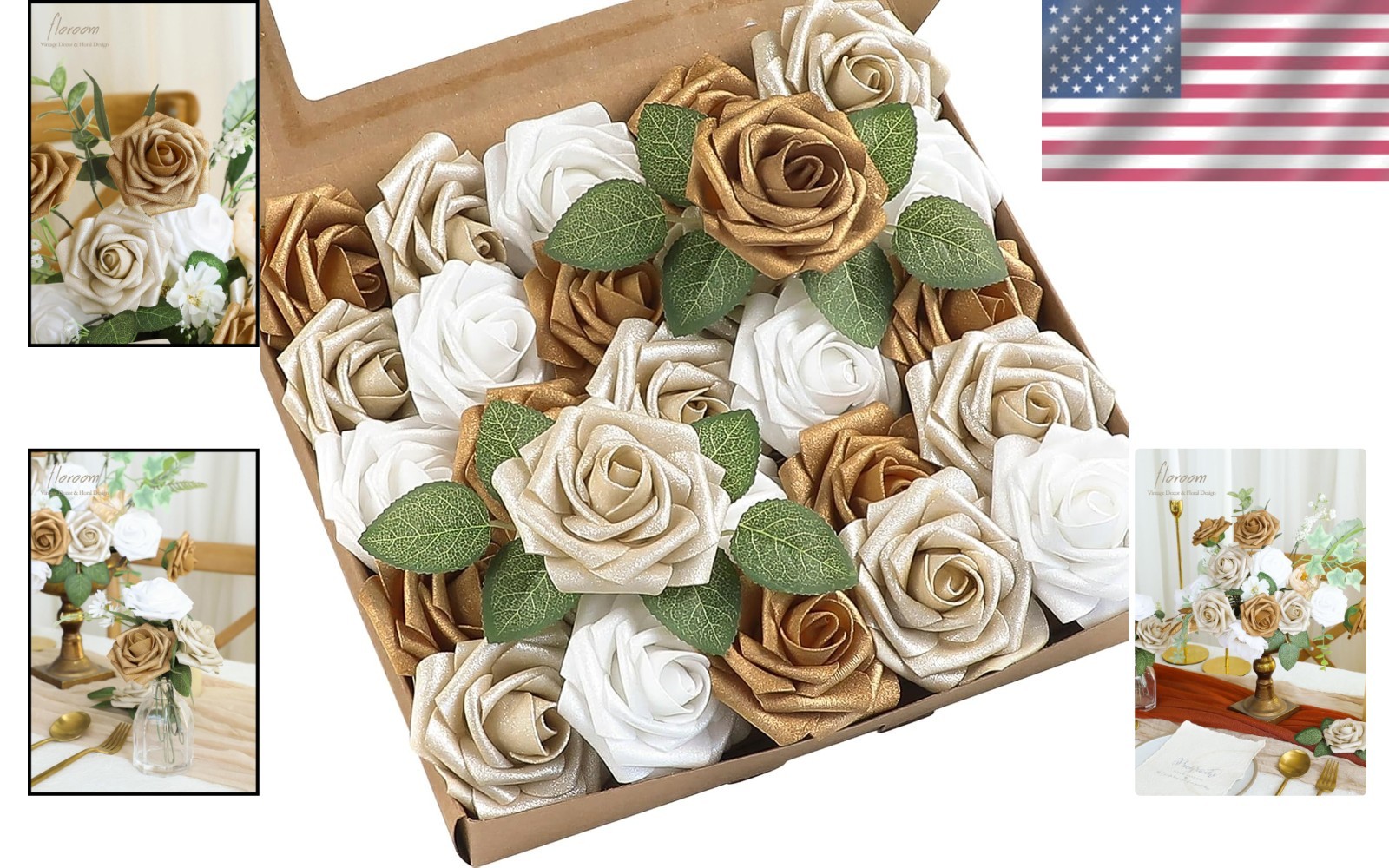 Versatile 25pcs Gold & Champagne Faux Roses for Home Decor & Special Occasions