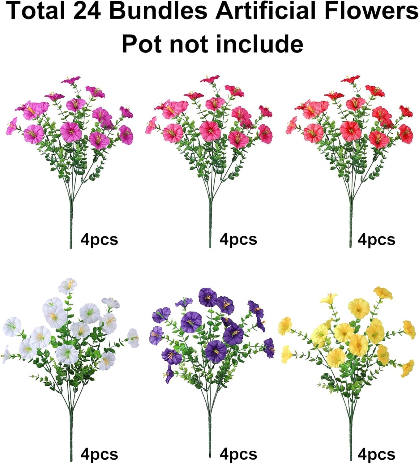24 Bundles Artificial Flowers for Outdoors Spring Plants Outdoor Decor, Faux …